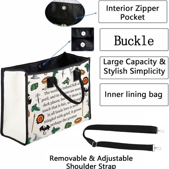 Lord of the Rings Quotes Canvas Tote Bag Travel Shopping Gift - Picture 3 of 7